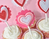 12 Heart Cupcake Toppers - Valentine's Day Cupcake Toppers, Birthday Cupcake Toppers, Party Decorations