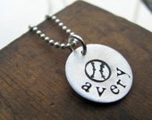 Baseball or Softball Personalized Necklace Hand Stamped Custom Name Sterling Silver