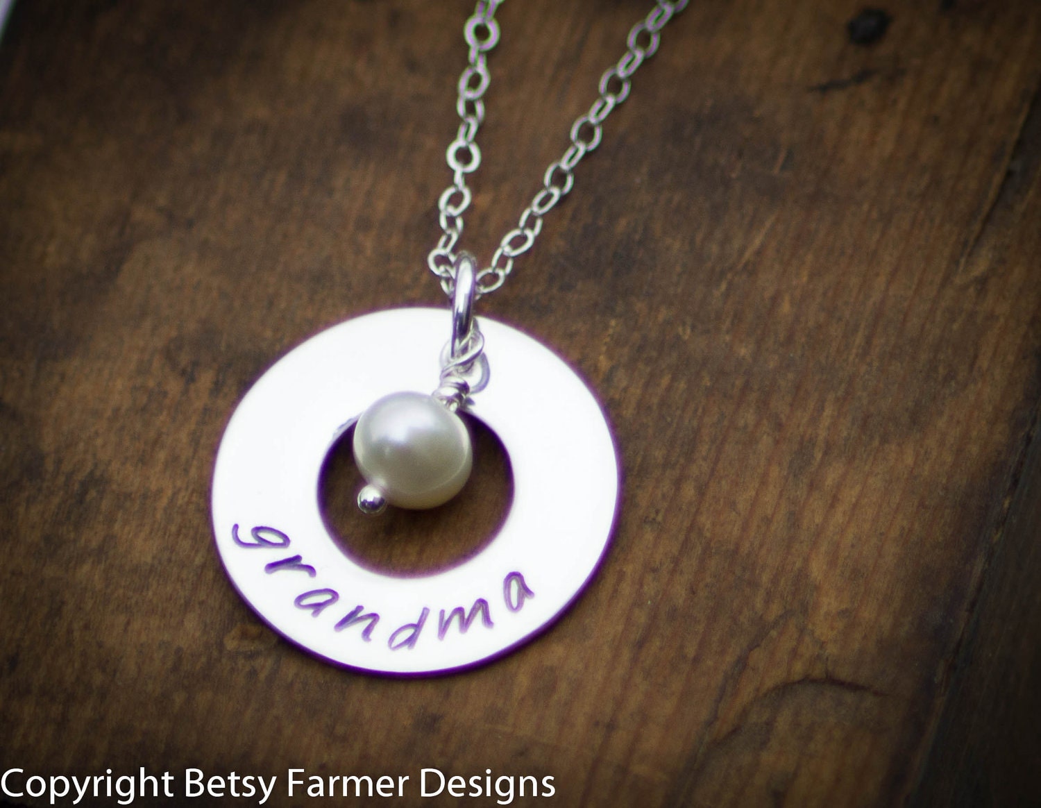 Grandma Necklace - Hand Stamped Sterling Silver - Washer with Pearl