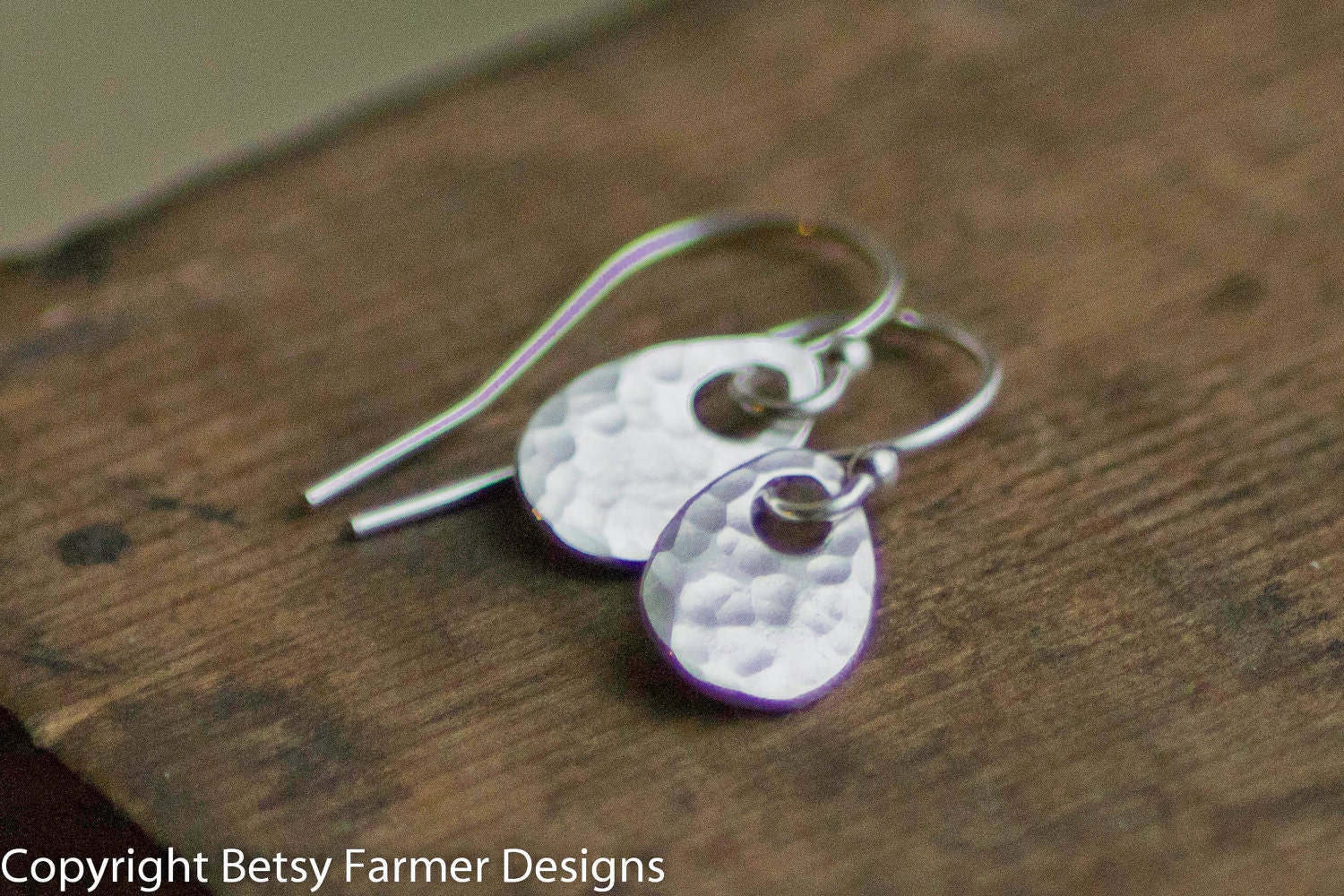 Simple Teardrop Sterling Silver Earrings - Rustic Hammered Finish