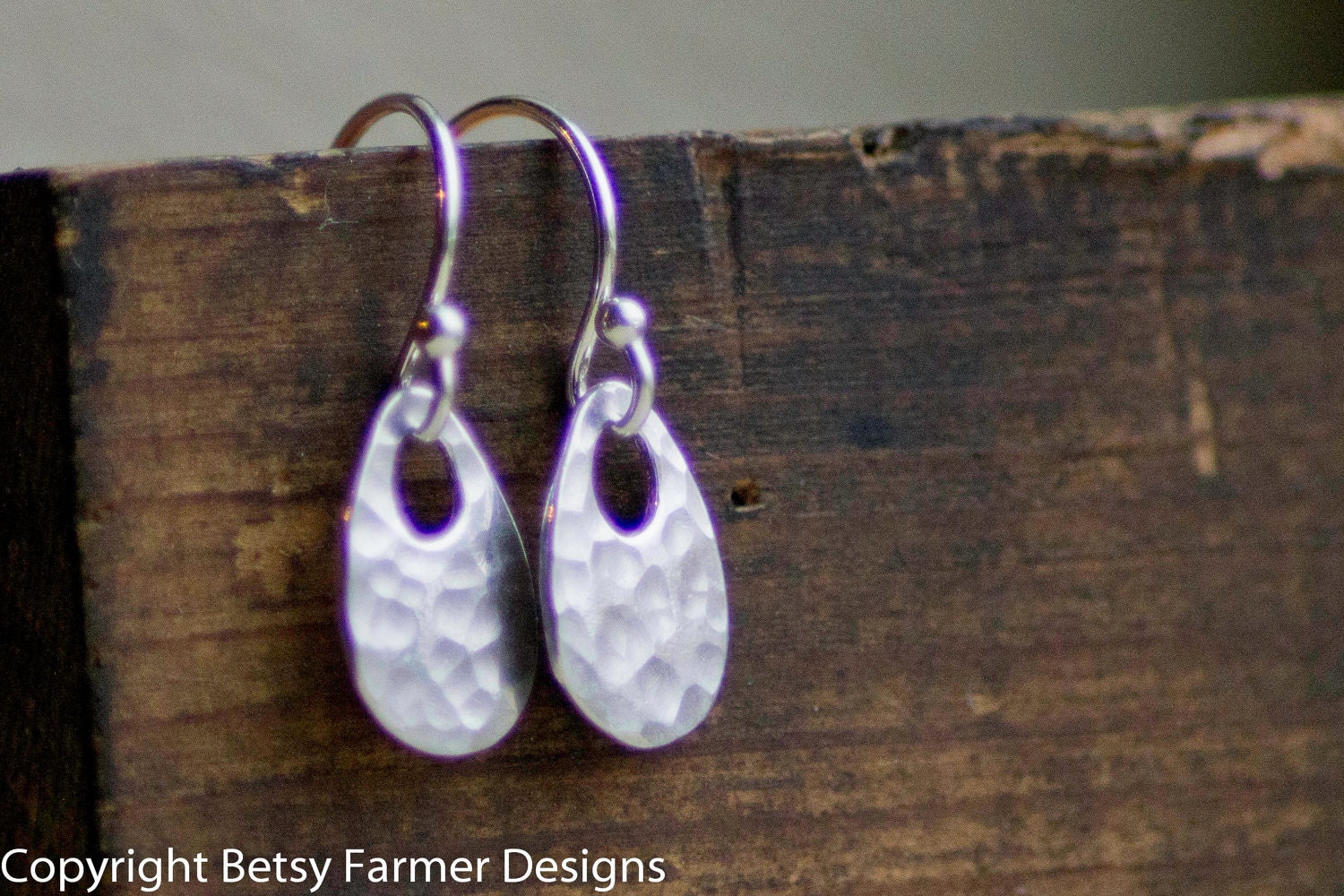Simple Teardrop Sterling Silver Earrings - Rustic Hammered Finish