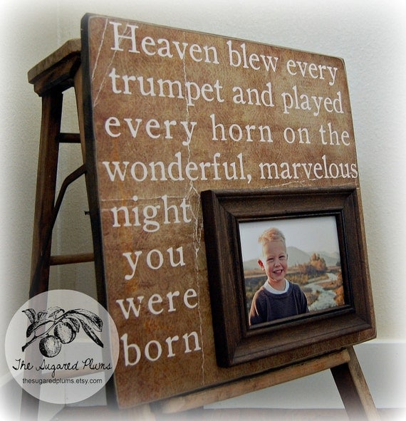 First Birthday Gift Personalized Picture Frame 16x16 HEAVEN BLEW EVERY Horn-The Night Your Were Born Christening Gift Godparents New Baby