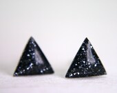 tiny triangle earrings in sparkly charcoal geometric studs resin earrings