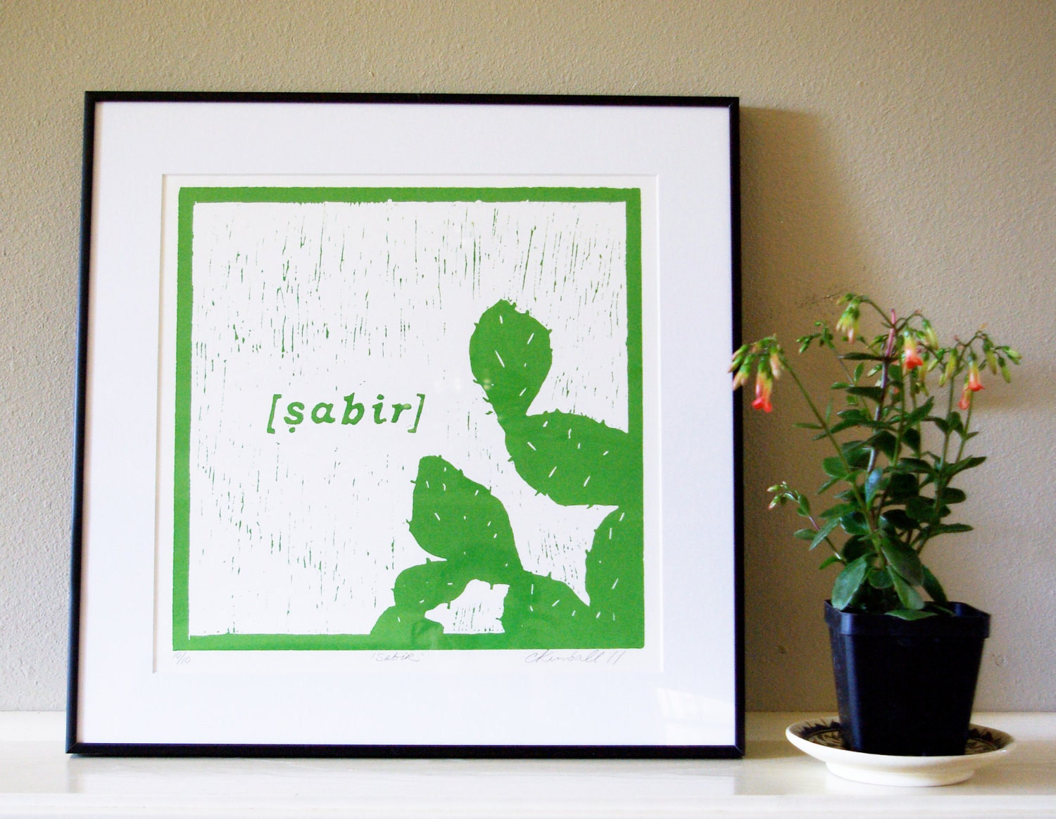 Chartreuse Sabir (Cactus) Woodcut