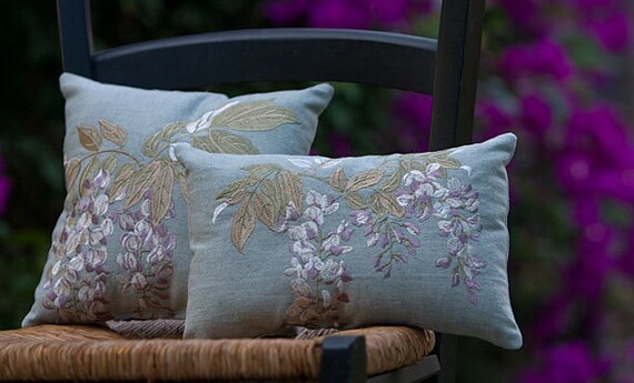 Aqua Pillows with Embroidery