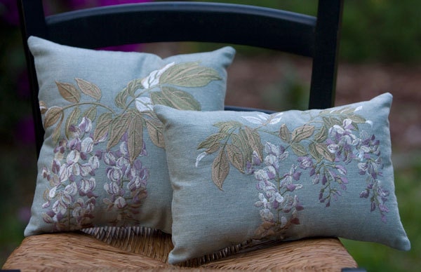 Aqua Pillows with Embroidery