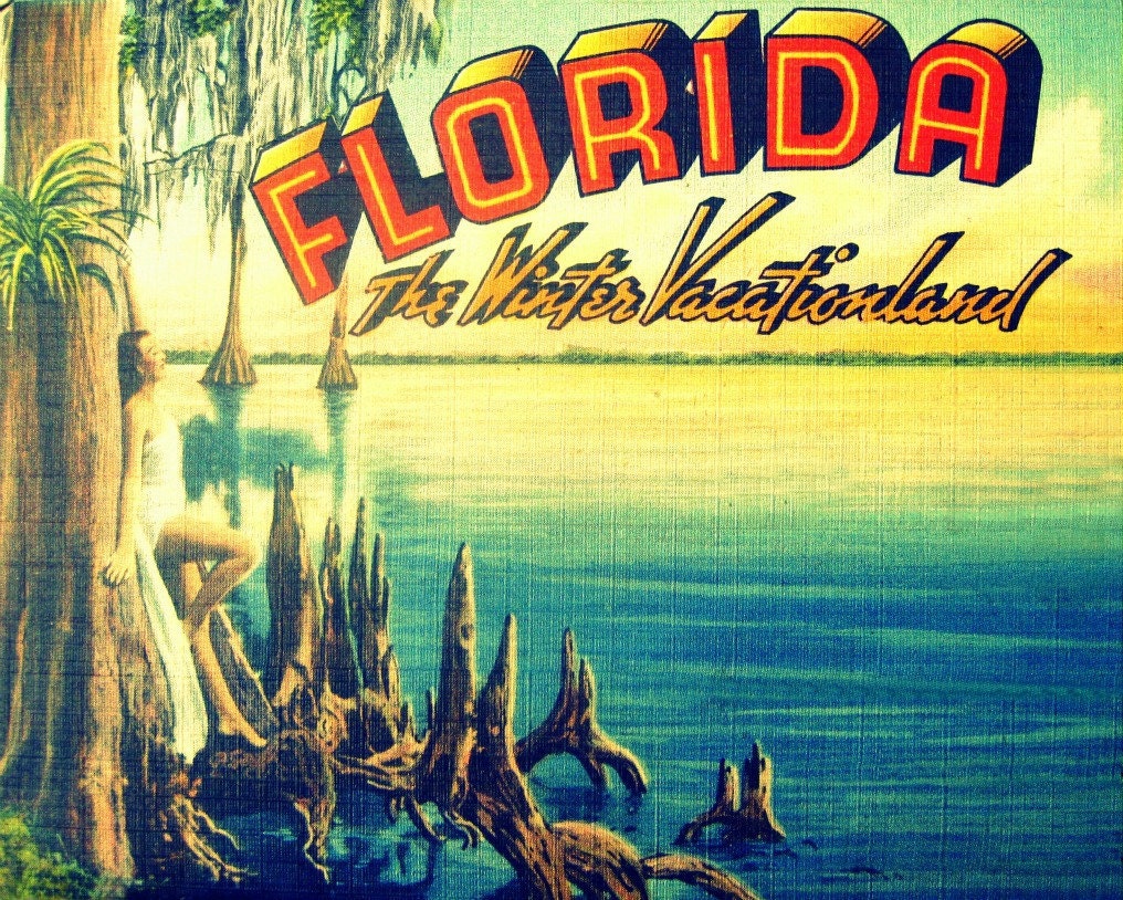 VACATIONLAND coastal photograph 16x20 1930s decor photo red aqua yellow Florida vintage summer deco beach lover gift Nostalgia