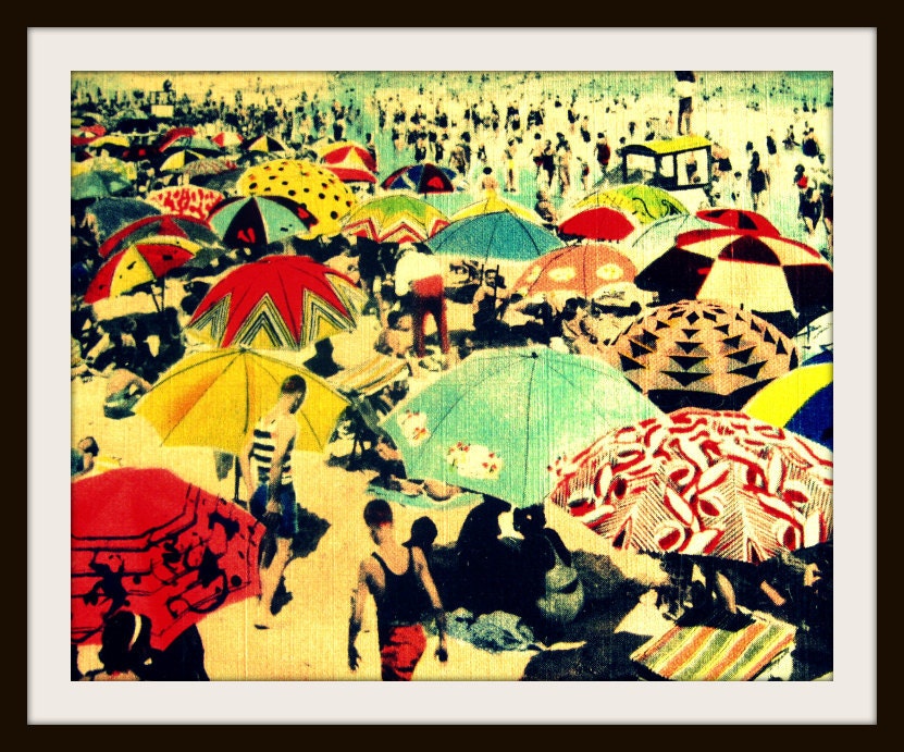 Beach umbrellas photograph  DECO BEACH 11x14 photo decor 1930s art deco vintage red aqua yellow coastal beach lover gift Nostalgia