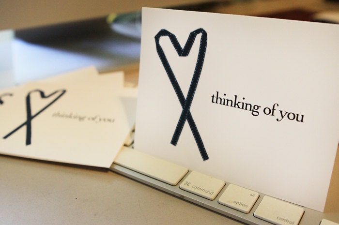 Set of 8 Blue Ribbon folded thinking of you cards