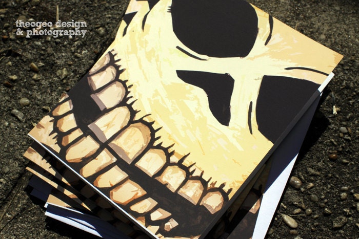 Set of 6 skull note cards with matching envelopes: blank inside, folded