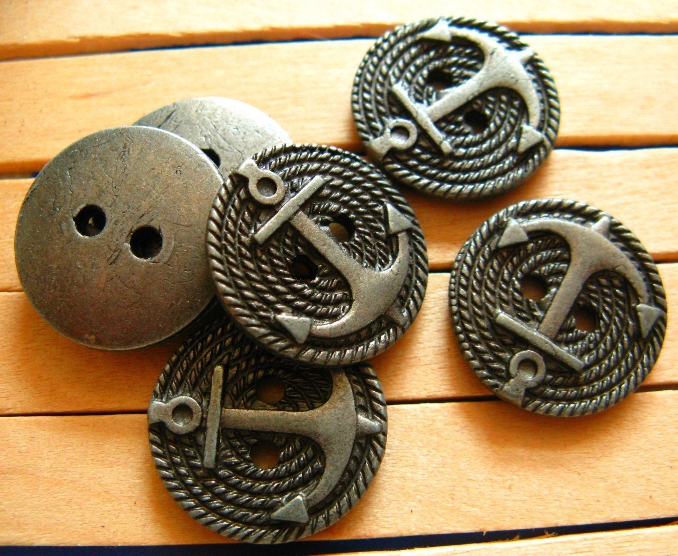 Anchor Metal Buttons - Gunmetal Hemp Rope And Anchor buttons. 0.70 inch. 10 pcs