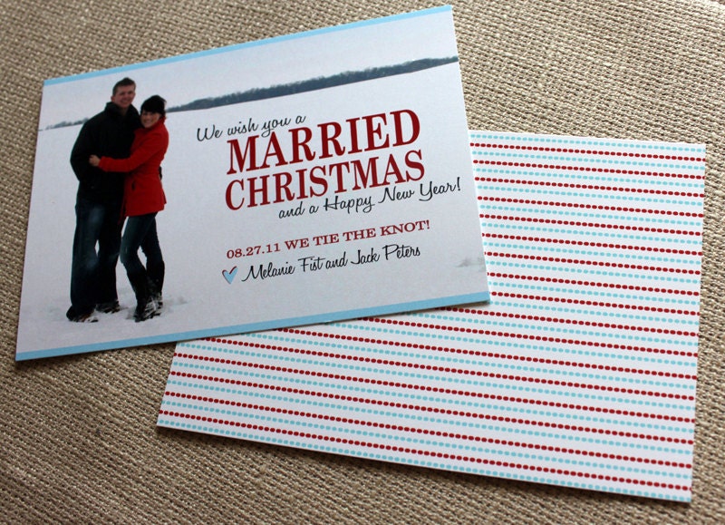 We wish you a MARRIED Christmas, Holiday Save the Date Card- 50 save the date cards and envelopes, FREE shipping