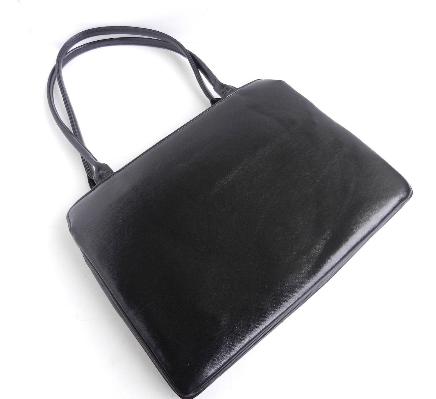 Black Bag - Vintage 1960s Thin & Sleek Structured Purse / Classy Tote