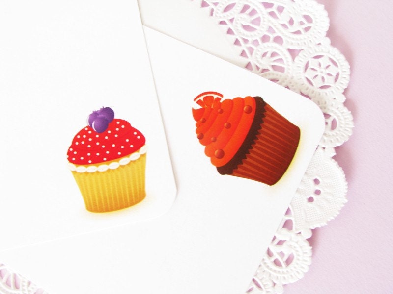 Cupcakes Note Cards Orange and Bluberries - Set of 10
