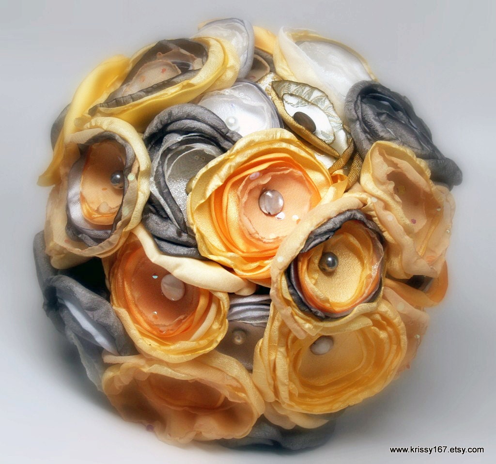 Wedding Bouquet Package, Yellows and Greys Misty Morning