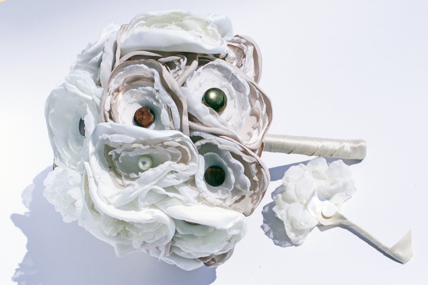 Wedding Flower Bouquet Satin Fabrics - Ruffles in Champagne and Cream