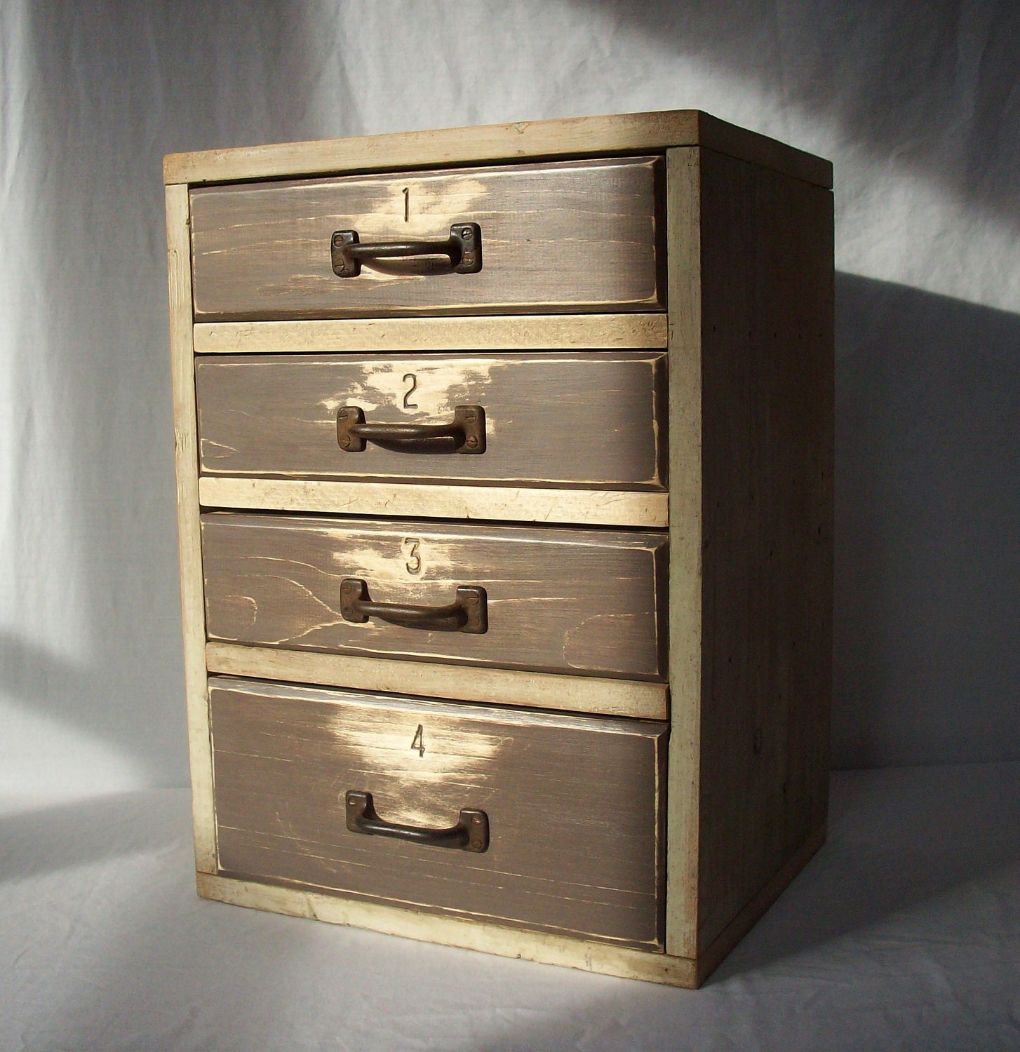 Painted Wood Cabinet with Numbers / 4 Drawers / Vintage Inspired / Rustic Primitive Industrial Distressed