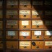 Vintage Hardware Store Bins and Plywood Shelving Cabinet / Pine