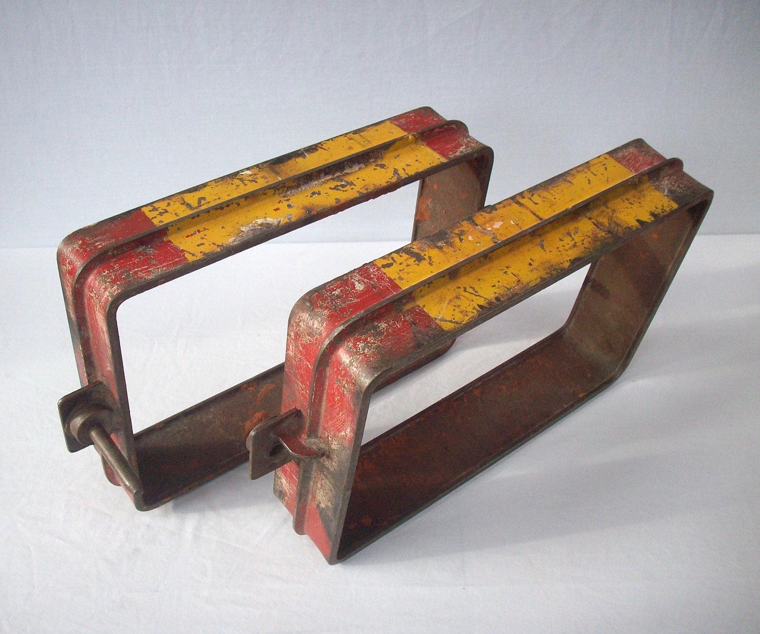 Vintage Industrial Metal Form / Steel / Red and Yellow