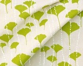 Hand-printed fabric - Ginkgo in Lime fabric screenprinted on organic cotton hemp by Ink and Spindle (1/2 metre)