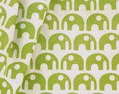Handprinted Fabric - Elephants in Spring Green by Carly Schwerdt - Screenprinted on organic cotton & hemp (1/2 metre)