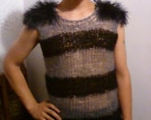 mohair sleeveless sweater Dress top by camdenlock clothing hand knit black and gray stripe