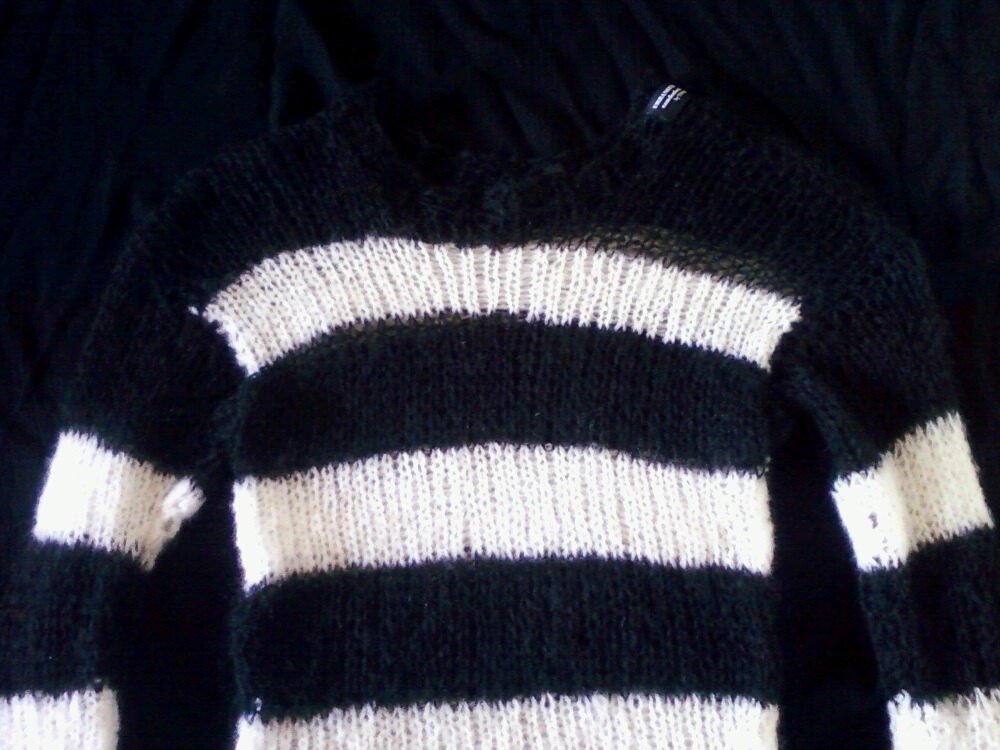 Mohair sweater by camdenlock clothing punk rock black and white stripe handmade knitting