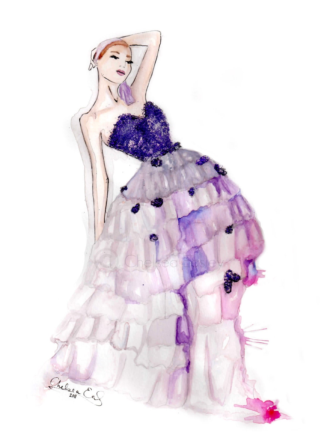 Orchid Fashion Illustration -- watercolor fashion sketch art print