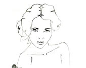 Featherhead No. 08 -- fashion illustration art print black and white sketch