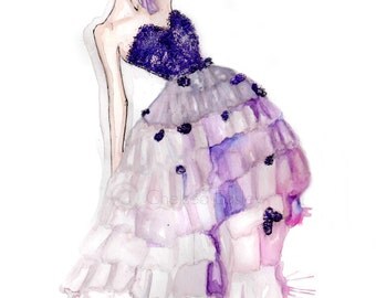 Orchid Fashion Illustration -- watercolor fashion sketch art print