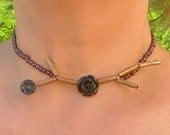 romantic rose and branch garnet necklace with coral, obsidian and onyx