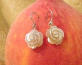 creamy iridescent mother-of-pearl rose flower earrings on sterling silver