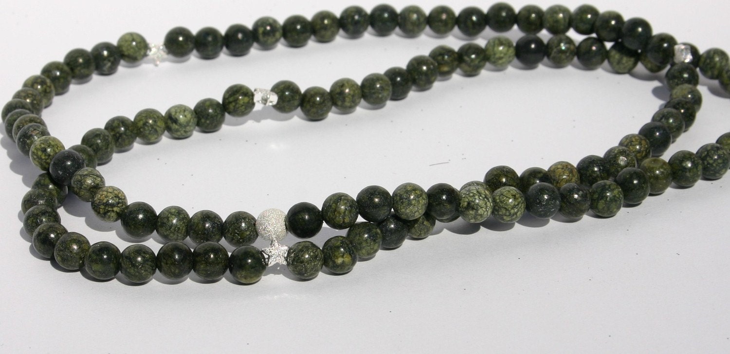 108 Bead Serpentine Gemstone Mala to Enhance Meditation