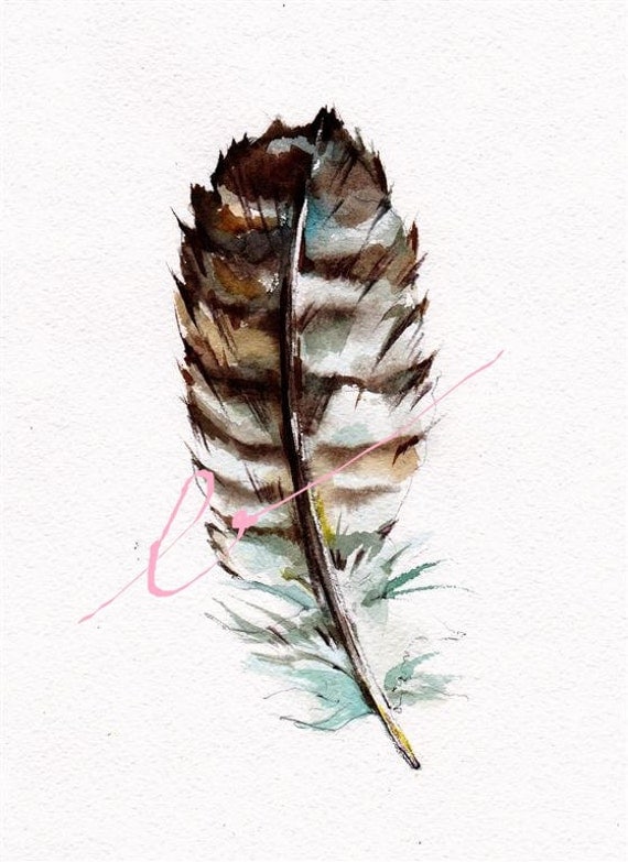 Great Horned Owl  Feather 8x10 inch original watercolor July SALE