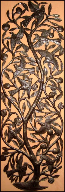 Birds & Leaves Metal Wall Decor - Upcycled Haitian Steel Drum Art - 1680-48