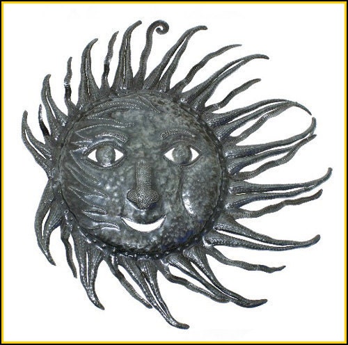 Metal Sun Wall Hanging - Hand Hammered Haitian Recycled Steel Drum Art - 9003