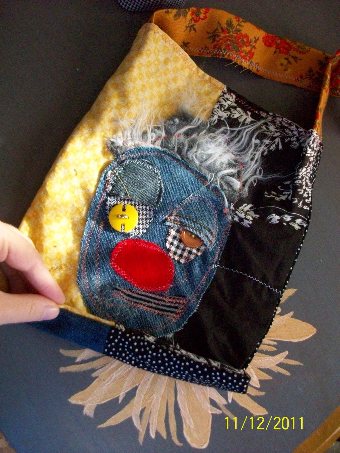 vintage patchwork "WHAT" art tote bag by Claudia Fill