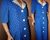 Vintage 1970s Polka Dot Shirt Dress Secretary Day Office Size L