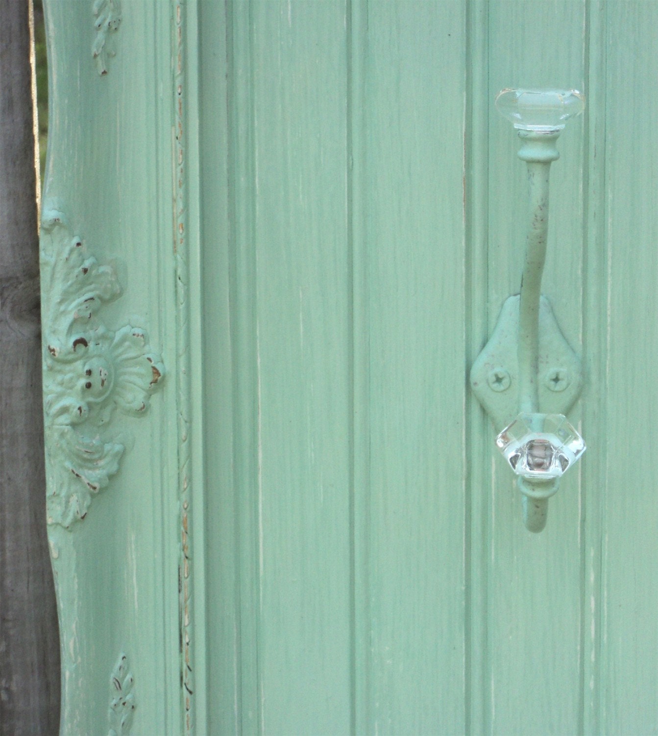 RESERVED For NORA PLATT Coat Rack / Towel Hooks Aqua Green Gesso Frame