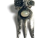 Tines in Serpentine  //  Oversized Repurposed Boho Chic Fork Ring (7.5)