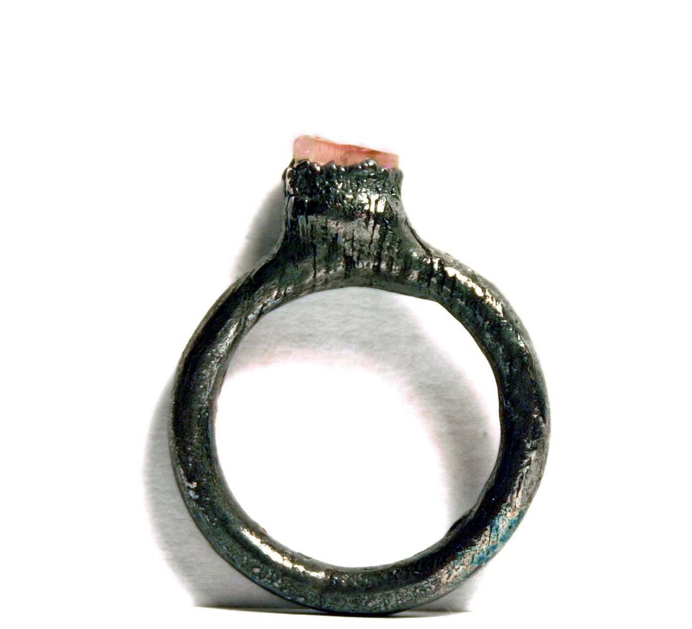 Cut Short Ring in Grapefruit // Pink Druzy Organic Electroformed Ring (7-7.5)
