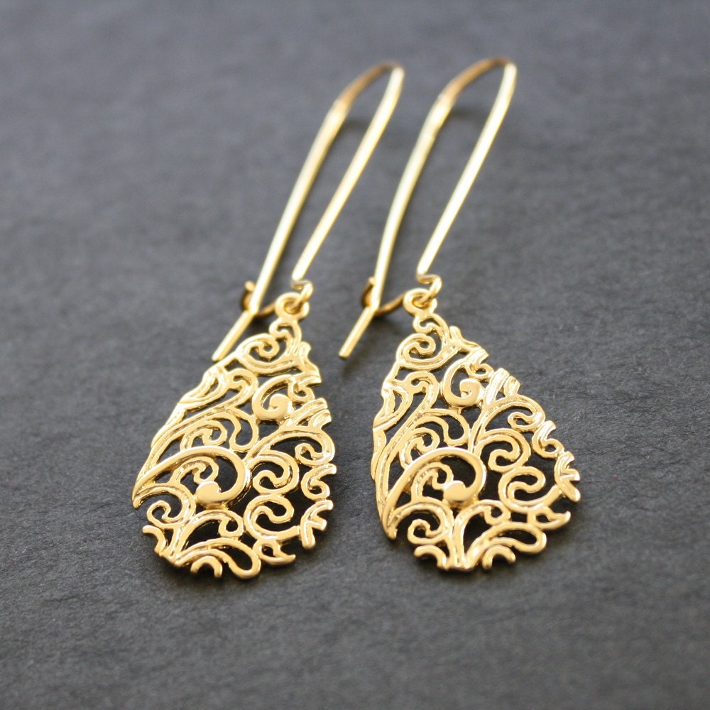 Gold Paisley Earrings Paisley Teardrop Dangle Earrings