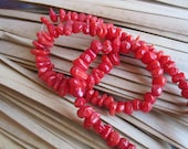Bamboo Coral Gemstone Chip Beads Red, One Strand 16"