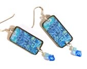 Blue Summer Earrings Decoupaged Swarovski Crystal Drops Boho Bohemian Fashion Aqua Summer Jewelry Summer Fashion