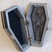 Coffin Jewelry Box Spooky Decoupaged Keepsake Box Gothic Halloween Decoration with Raven and Edgar Allan Poe Black Gray