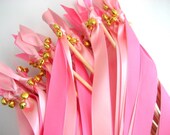 175 Spring Wedding Wands: ANY COLOR Two Satin Ribbon Streamers with Two GOLD Bells