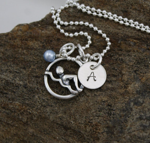 Swimmer Necklace - Hand Stamped SwimmerTriathlon Necklace Sterling Silver