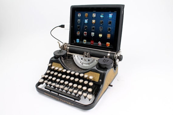 USB Typewriter Computer Keyboard -- Underwood Portable with Gold Leaf Finish