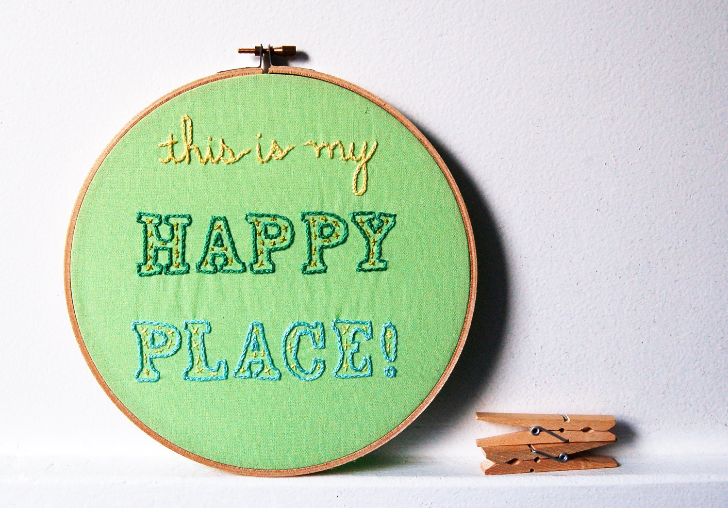 Embroidery Hoop Art. Design Your Own "This is My Happy Place" Sign 8 inch Wooden Embroidery Hoop by merriweathercouncil on Etsy