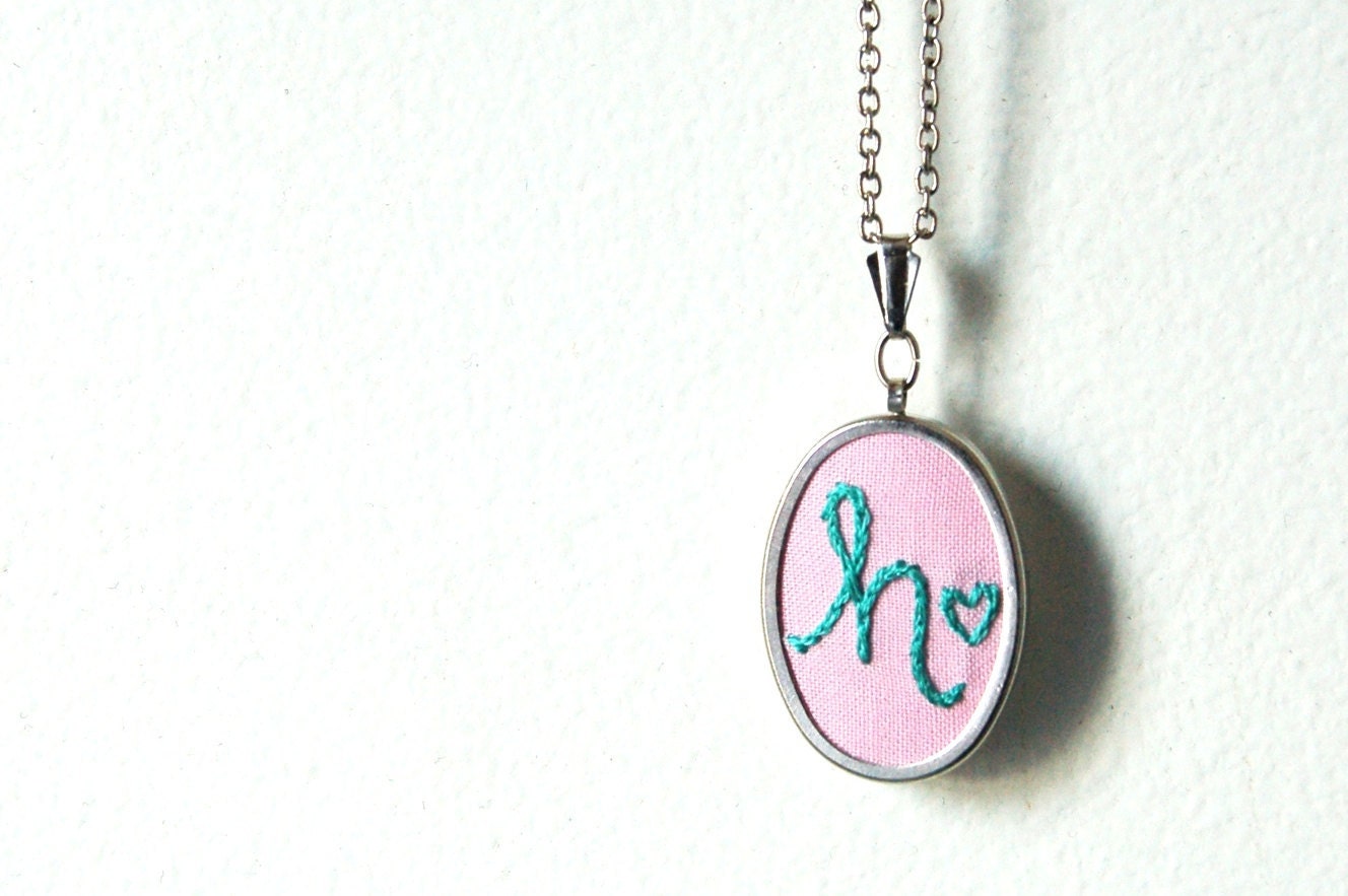 Special Edition for Weddings. Embroidered Initial with Heart Necklace. Personalized Jewelry by merriweathercouncil on Etsy